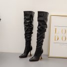 Women's black high-heeled knee-length boots slimming legs 35-42