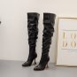 Women's black high-heeled knee-length boots slimming legs 35-42