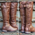 Ladies Long Boots Solid Flat Stud Tall Boots