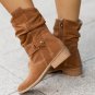 Ladies Plus Size Short Boots Round Toe Metal Buckle Side Zipper Low Heel Square Heel Fashion Boots