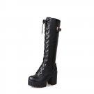 Thick heel women's platform high-heeled long boots lace up 40-43 large size