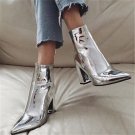Patent leather Fabric pointed thick heel high-heel zipper knight boots
