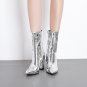 Patent leather Fabric pointed thick heel high-heel zipper knight boots