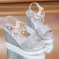 New style women's shoes fashion pearl crystal wedges sandals 3 colors