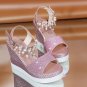 New style women's shoes fashion pearl crystal wedges sandals 3 colors