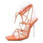 Roman bandage crystal transparent thin heel lace up high-heeled sandals 2 colors