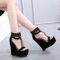 Roman style metal chain bar code suede high-heel wedge shoes