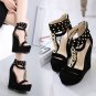 Roman style metal chain bar code suede high-heel wedge shoes