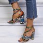 Large size women's high-heeled open-toe snake print sandals