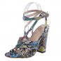 Large size women's high-heeled open-toe snake print sandals