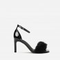 Women's Mink Hair High Heels Square Toe Sexy Open Toe Sandals 2 colors