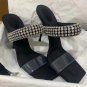 Black king high heels women's square toe stiletto crystal belt pvc sandals