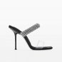 Black king high heels women's square toe stiletto crystal belt pvc sandals