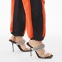 Black king high heels women's square toe stiletto crystal belt pvc sandals