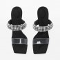 Black king high heels women's square toe stiletto crystal belt pvc sandals