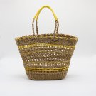 Hollow straw bag yellow one-shoulder beach bag hand-woven women's bag