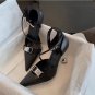 heels black high heels pointed toe belt buckle
