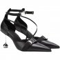 heels black high heels pointed toe belt buckle