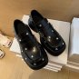 Women's genuine leather shoes with diamond square toe slip-on shoes