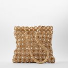 Pearl embellished woven shoulder tote shopping straw bag summer seaside paper beaded