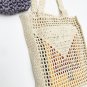 Cotton Thread Crochet Bag Mesh Shoulder Square Knit Triangle Pattern Tote Bag Letter Embroidery