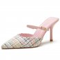 New fashion pointed toe stiletto mules women's fabric toe sandals