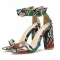 Fashion Snake Print Buckle Strap Round Toe High Heel Hollow Women's Sandals
