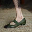 French retro sheepskin thick heel shallow mouth round head stitching with Mary Jane shoes women French retro sheepskin thick heel shallow mouth round head stitching with Mary Jane shoes women