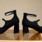 French Vintage Women's thick Heel Pump Mary Jane Shoes Zipper Round Toe Sheepskin High Heel
