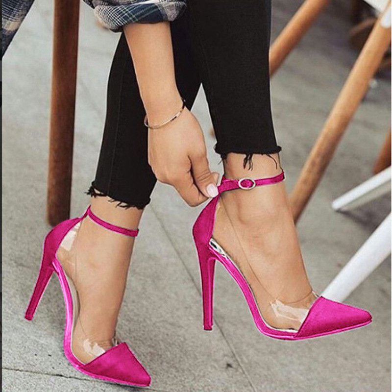 Eleventh pointed toe color matching transparent stiletto super high heels large size 4 colors