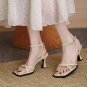 Square toe high-heeled sandals women's new ankle straps women's leather sandals