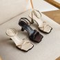 Square toe high-heeled sandals women's new ankle straps women's leather sandals
