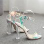 Crystal Heel Silver Blue Snake Print High Heel Sandals