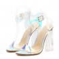 Crystal Heel Silver Blue Snake Print High Heel Sandals
