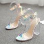 Crystal Heel Silver Blue Snake Print High Heel Sandals