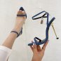 Women's metal high heel chain lock pointed toe stiletto sandals