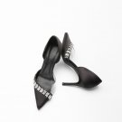 Black party high heels pointed toe stiletto sexy pvc stitching crystal hollow sandals