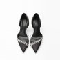Black party high heels pointed toe stiletto sexy pvc stitching crystal hollow sandals