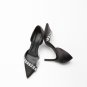 Black party high heels pointed toe stiletto sexy pvc stitching crystal hollow sandals