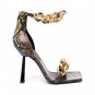 High-heeled fashion strappy sandals cowhide chain square toe open toe women's shoes