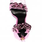 High-heeled fashion strappy sandals cowhide chain square toe open toe women's shoes