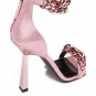 High-heeled fashion strappy sandals cowhide chain square toe open toe women's shoes