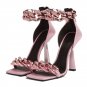 High-heeled fashion strappy sandals cowhide chain square toe open toe women's shoes
