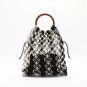 New round handle strands black camel beach bag woven bag 2 colors