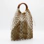 New round handle strands black camel beach bag woven bag 2 colors