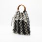 New round handle strands black camel beach bag woven bag 2 colors