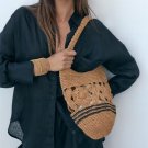 Z new hand ticking shoulder grass package flower knitted art handbag retro weaving 2 colors