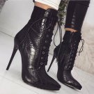 Women's plus size snake print lace-up front pointed toe boots Women's plus size snake print lace-up front pointed toe boots