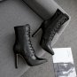 Women's plus size snake print lace-up front pointed toe boots