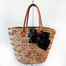 Bow straw vacation woven bag portable beach bag